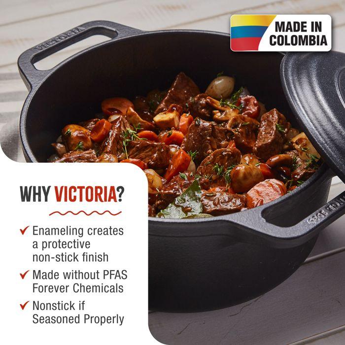 Cocotte Induction Fonte Émaillée 25 cm, Dutch Oven 3,8L, Sans PTFE et PFOA Victoria 32296 Noir