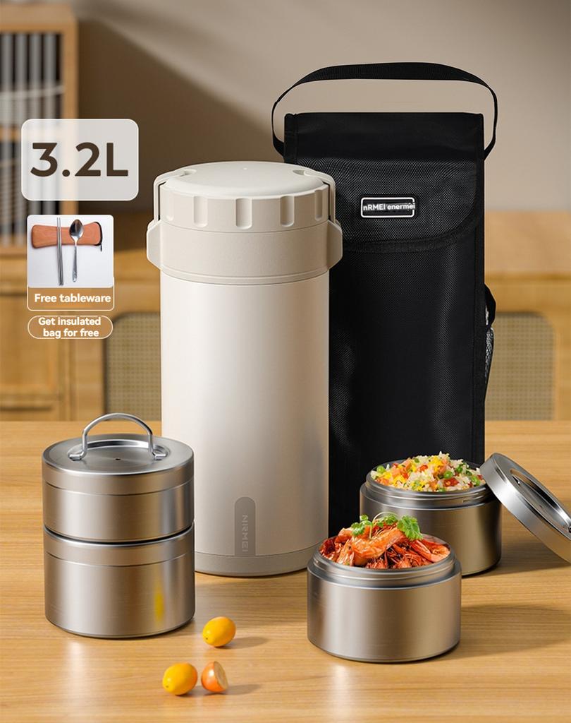 3.2L Термоконтейнер для ланча Bento многофункциональный Горячая еда Нержавеющая сталь Многослойный Отдельный Контейнер Посуда Коробка Набор