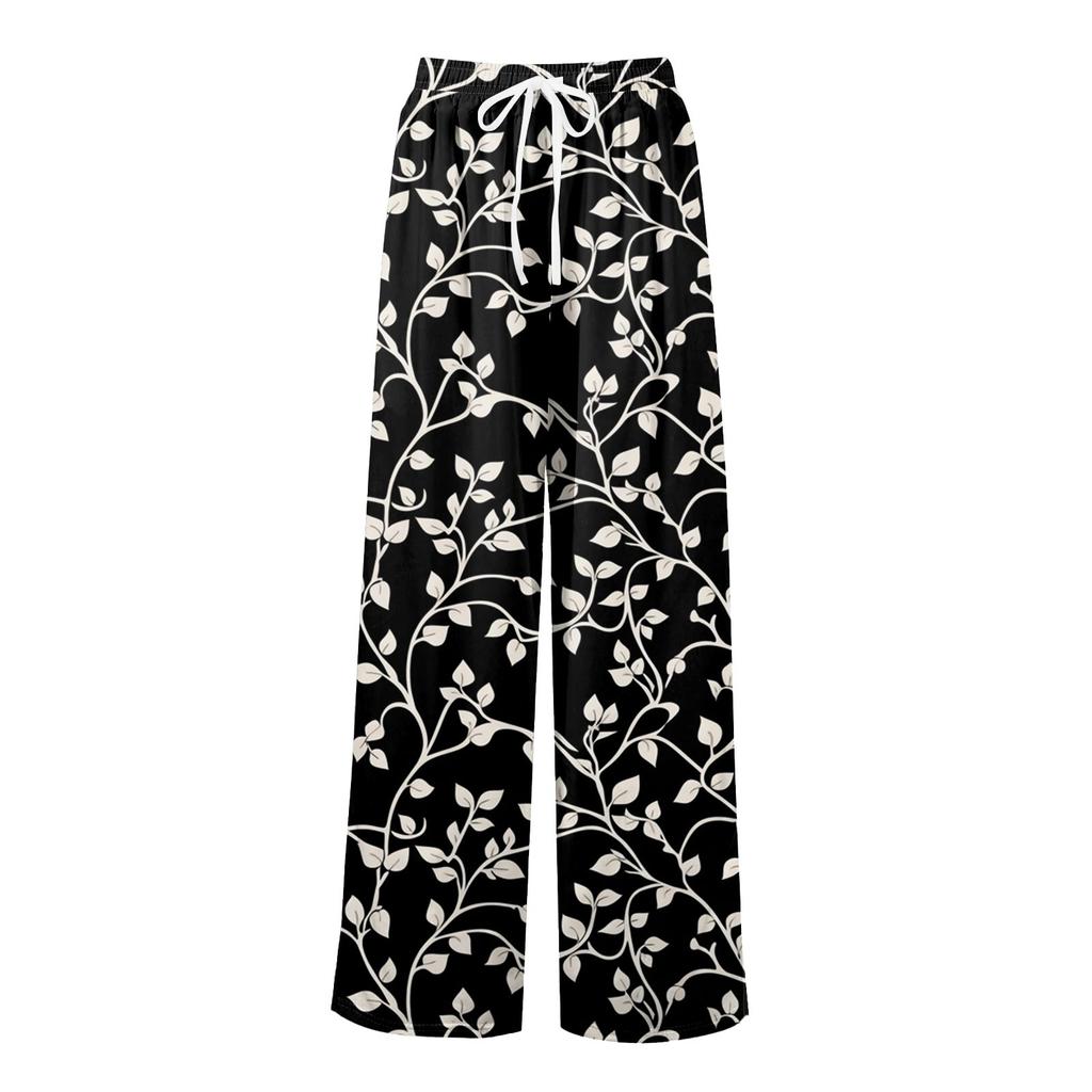 Женские свободные повседневные брюки с цветочным принтом и широкими штанинами, с эластичной талией на кулиске и карманами