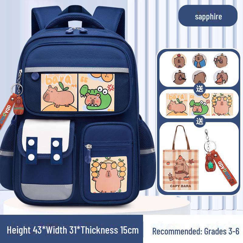 Рюкзак большой вместимости с капибарой для 1-6 классов - Милый и грязеотталкивающий дизайн для мальчиков и девочек