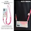 KEYSION Crossbody Strap Phone Case for OPPO A5X 5G Cute Cartoon Long Lanyard Mirror Shockproof Cover for OPPO A5X
