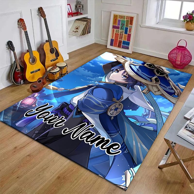 Custom Genshin Impact Mat Personalized Name, Polyester Washable Indoor Entryway Rug, Gift for Christmas, Easter, Thanksgiving Day
