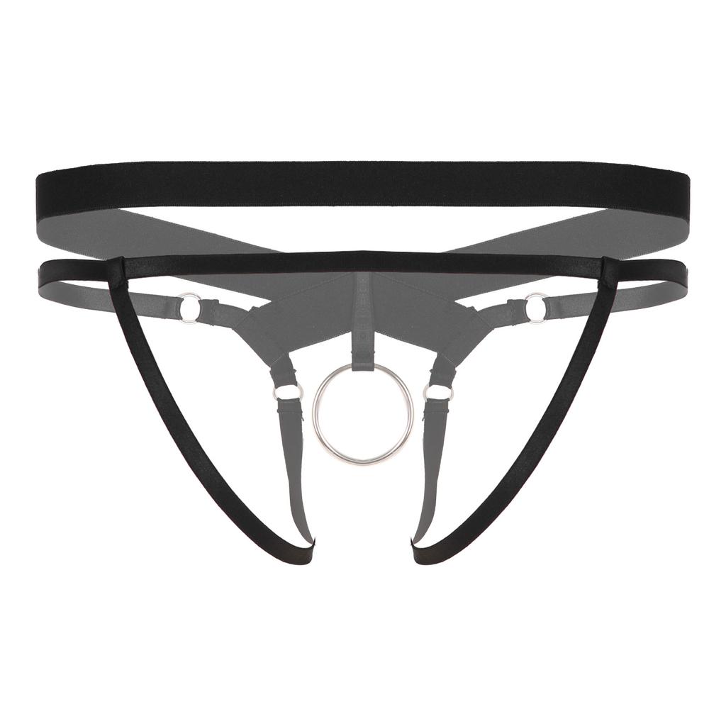 Men Crotchless Strappy Thongs O-ring Bead Decor G-string Low Rise Elastic Waistband for Honeymoon