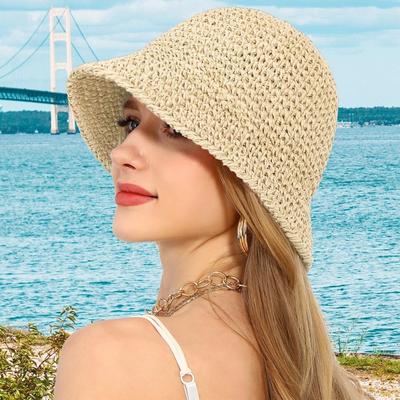 Однотонная соломенная шляпа-рыбак в корейском стиле, панама, уникальная женская шляпа от солнца