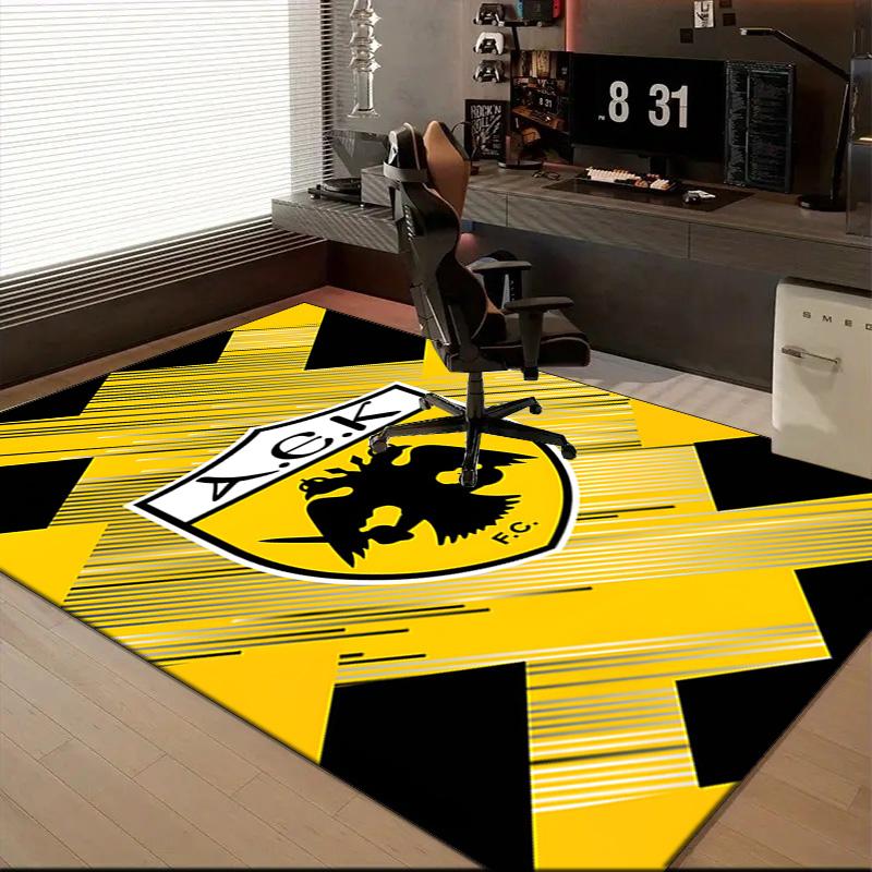 AEK AthensGolden And Black Crest Design Rug Office Floor Mat - Machine Washable for Bedroom, bedroom, livingroom, Room Decor Fan Gifts Christmas