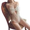 MADDEY Cosplay Sexy Babydoll Lingerie Perforated Hole Sexy Leotard Extreme Ladies Lovely Lace Temptation Free Size See-through (White-A)