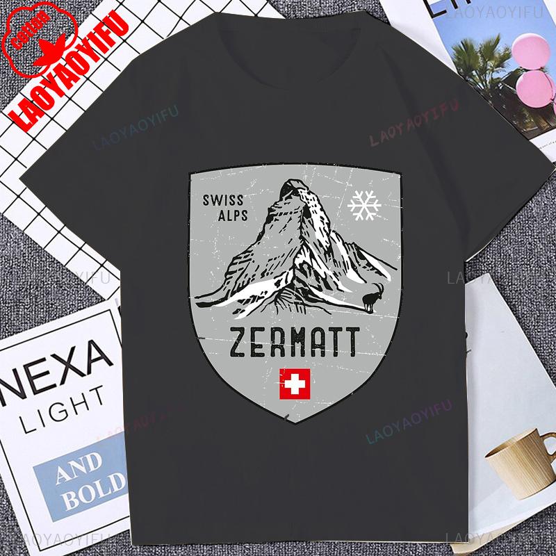 Switzer Switzerland Matterhorn Graphic T-shirt Summer Short Sleeve Fashion Casual Cotton Tshirt Hip Hop Streetwear Tee