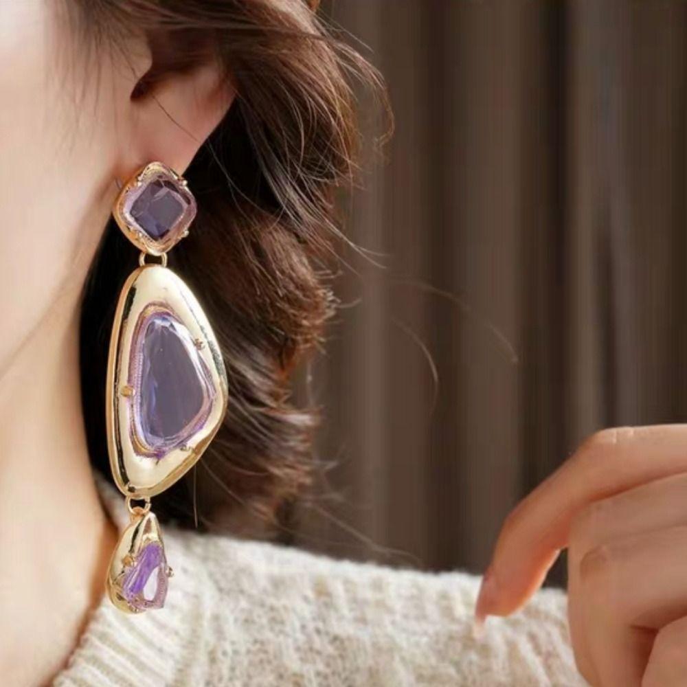 Transparent Crystal Exaggerated Drop Earrings Vintage Irregular Earrings Rhinestone Earrings Gift