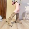Women's Camel Suede Thigh-High Slouch Boots - Autumn/Winter 2025 Fashion, Flat Heel, Wide Calf, Round Toe