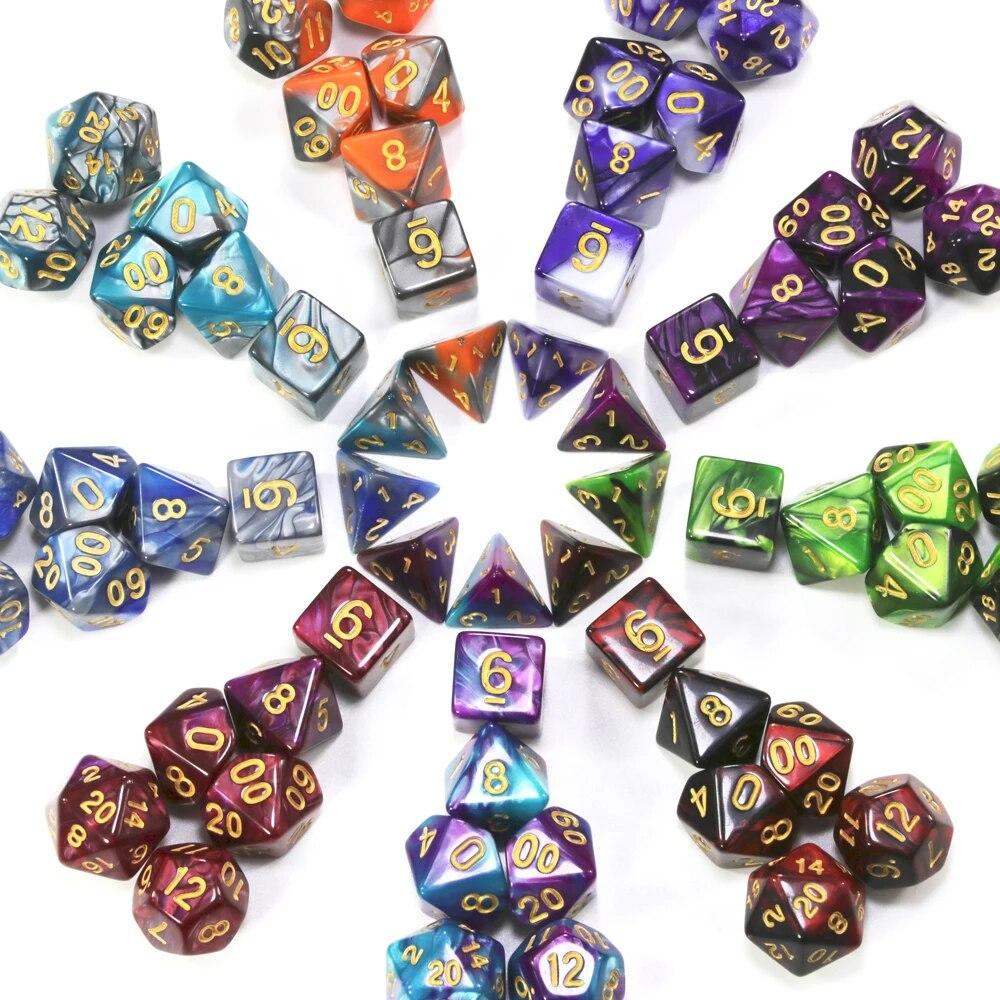 Игровые кости DND, ролевые игральные кости, набор кубиков для смешивания цветов с сумкой, 9 различных стилей, доступных для портативных игрушек, DND, RPG, TRPG, игры