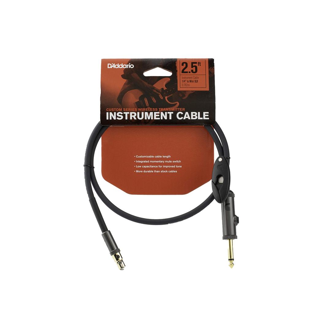 D'Addario Wireless Transmitter Cable, Straight Type, with Momentary Mute Switch, PW-WG-02 (Cable Cutter Included)