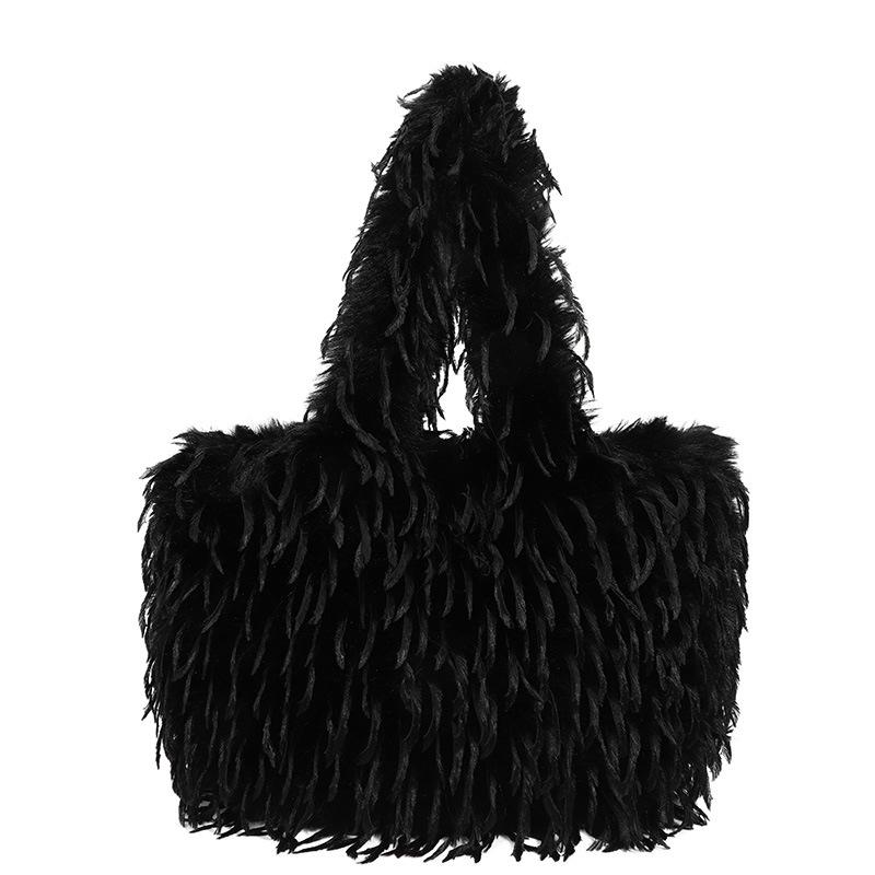 Autumn Fashion Plush Portable Tote Bag New Texture Fashion Shoulder Bag Solid Color Casual Women's Bag