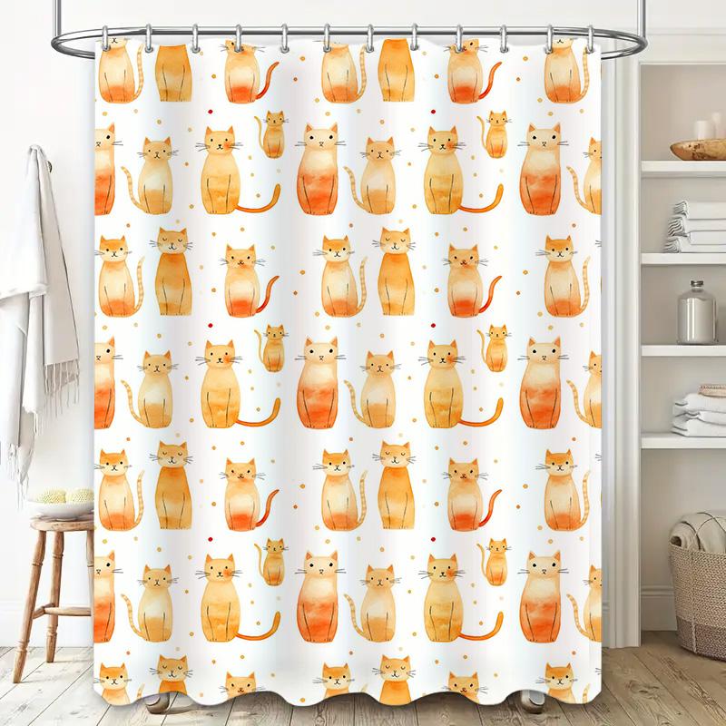 Cat-themed shower curtain decor with watercolor design for bathroom accessories