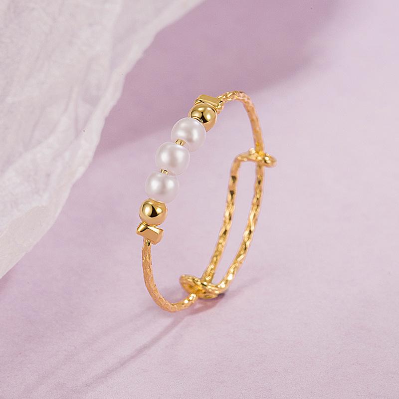 Adjustable Thin Pearl Bead Ring - Elegant Model 3 with High-End Feel