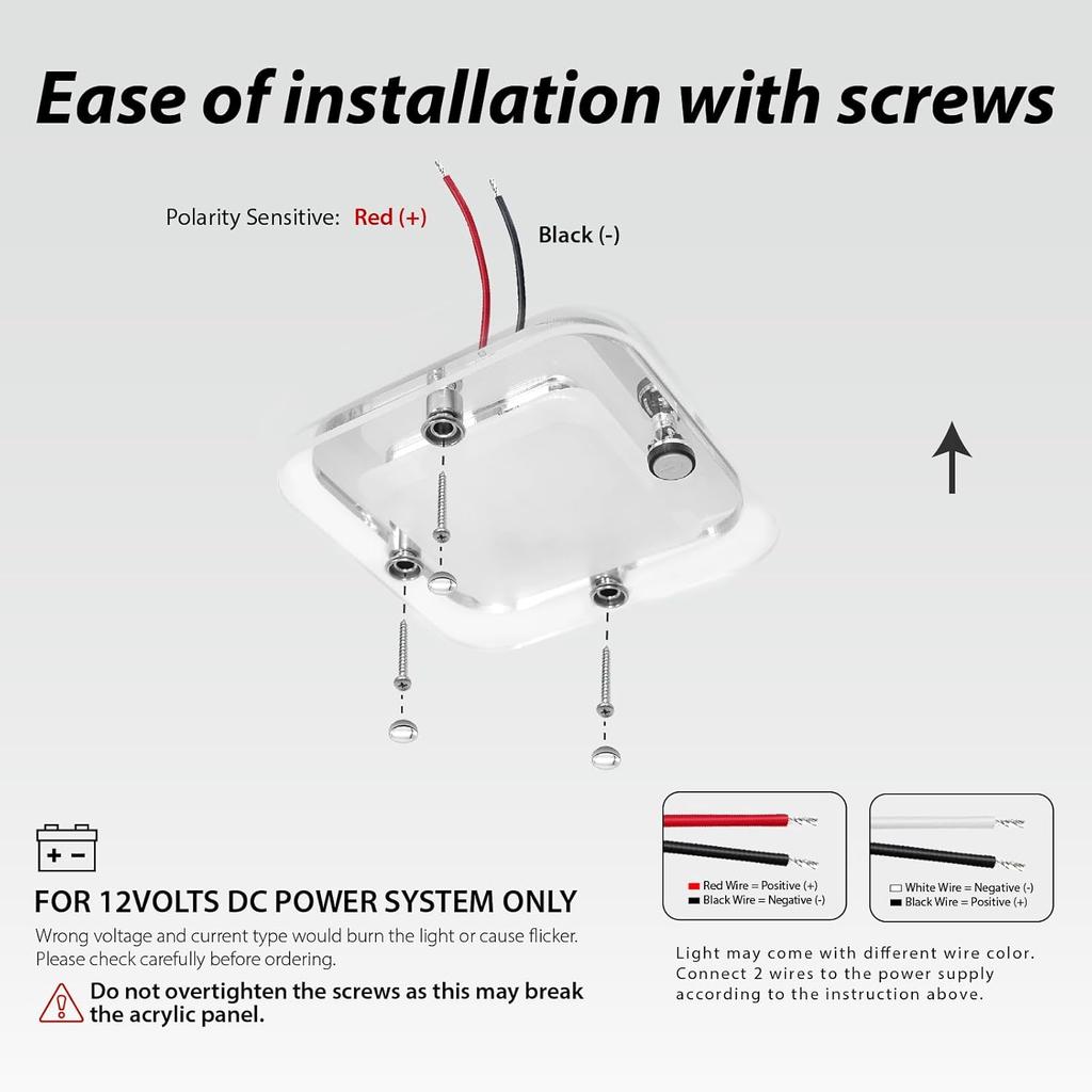 Dream lighting RV Interior Light - 3.5 inch LED Square Ceiling Light Fixture with Switch - 12V Under Cabinet Light with Crystal Lens - 6000K White