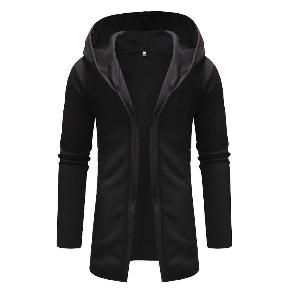 Autumn Men's Casual Mid-Length Solid Color Hooded Long Sleeve Cardigan