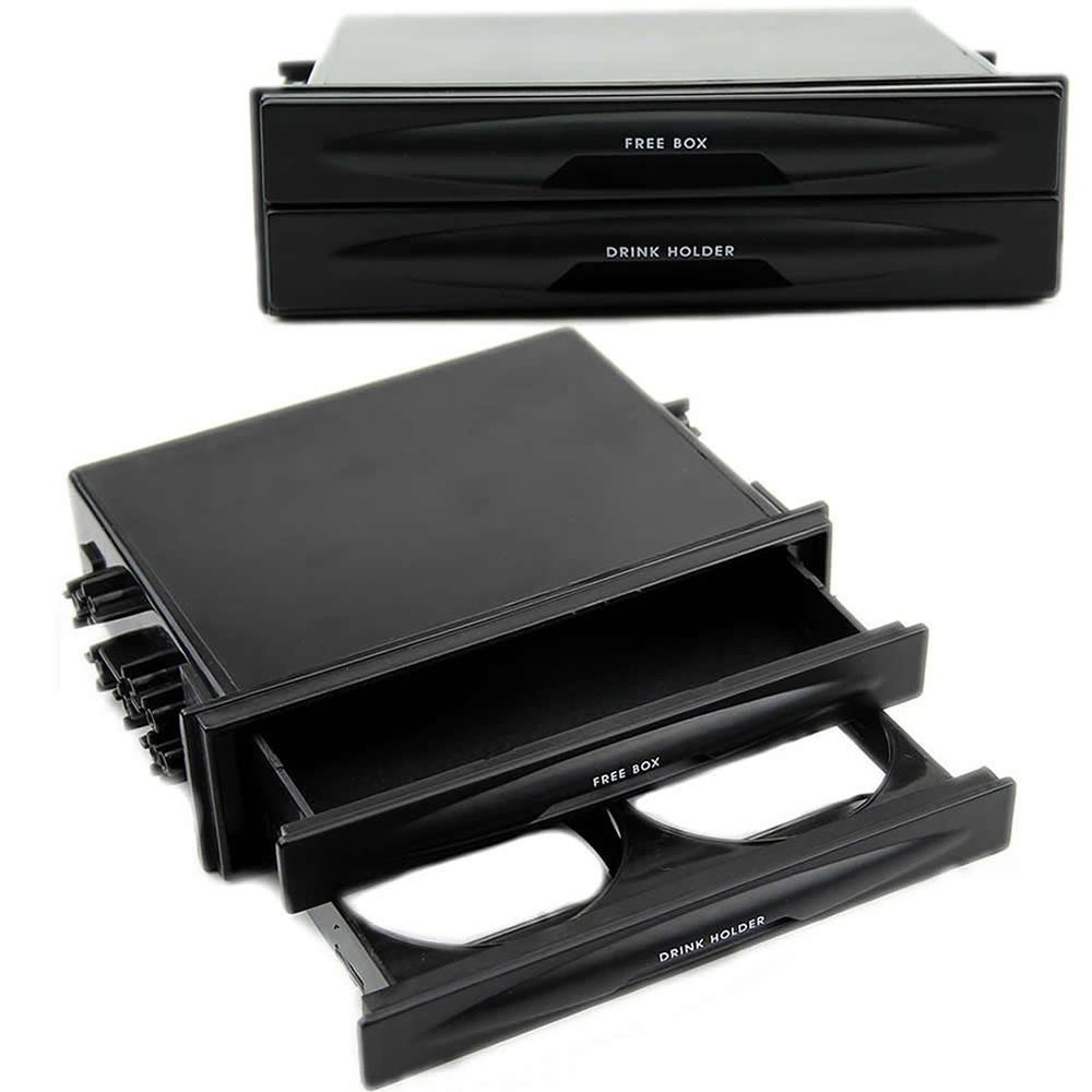 Black Kit Dash Storage Box Car Radio Pocket Drink Cup Holder Double Din