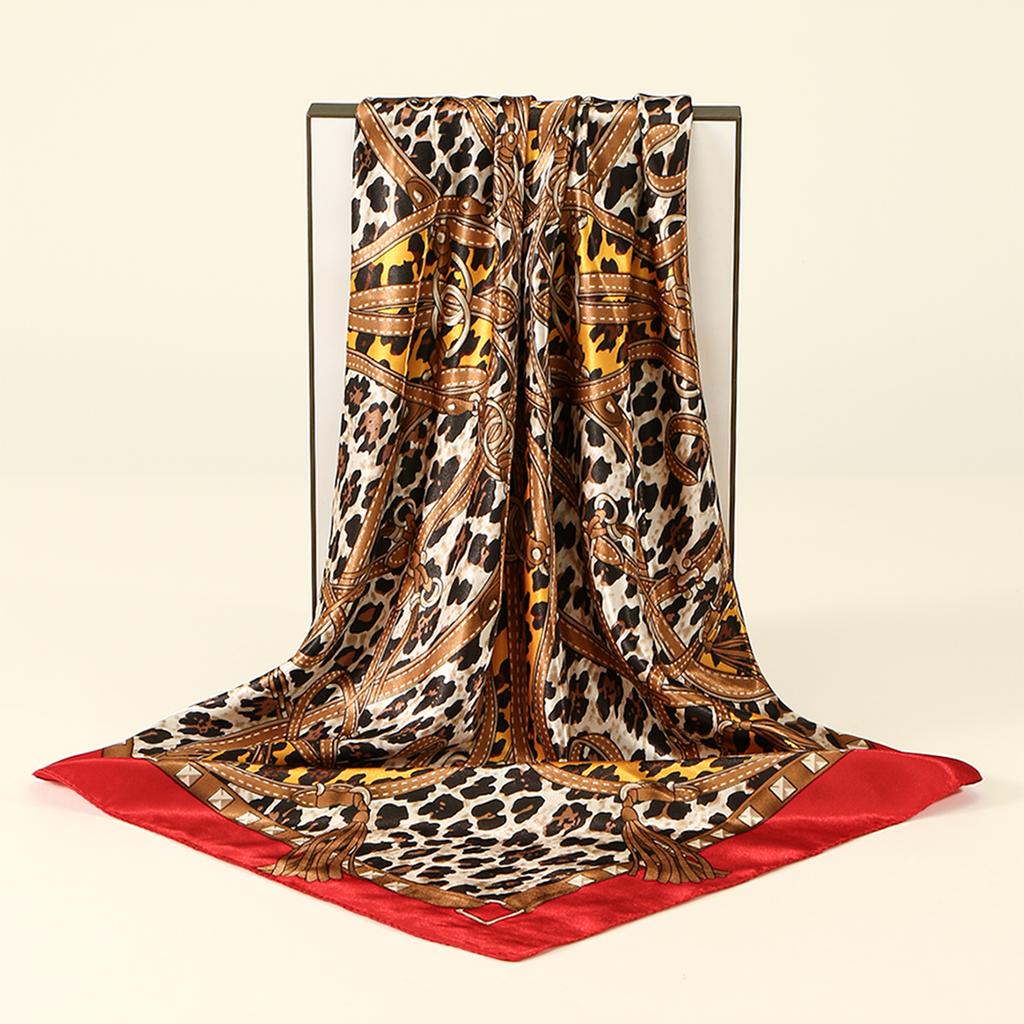 90x90cm Leopard Print Square Scarf Women's Hijab Head Wrap Scarf Shawl Neck Kerchief Head Bands Foulard Female Scarfs