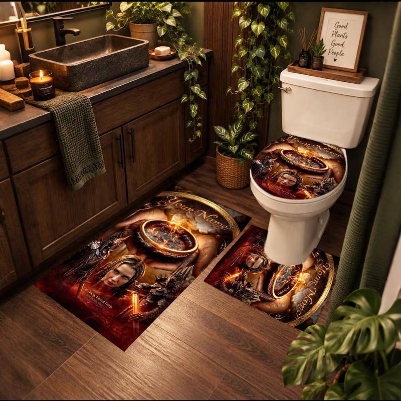 Lord Rings 3Pcs Personalized Customization Bathroom Mat Set Toilet Lid Cover And Rug Ushaped Bath Mats Nonslip Door Mat Decoration