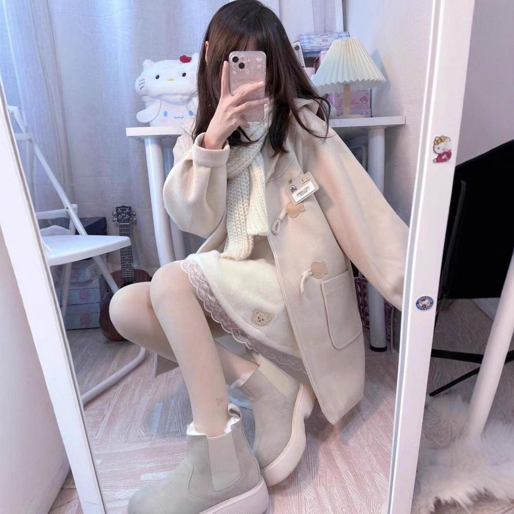 JK Uniform Women's Spring Petite Wool Coat with Toggle Closure - Cute British Style Hooded Jacket
