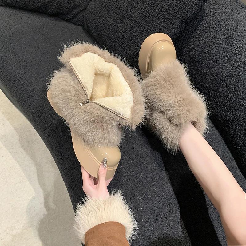 Модные женские теплые плюшевые зимние сапоги 5 см, нескользящие зимние сапоги, замшевые кожаные толстые кроссовки, толстые меховые высокие ботильоны на платформе