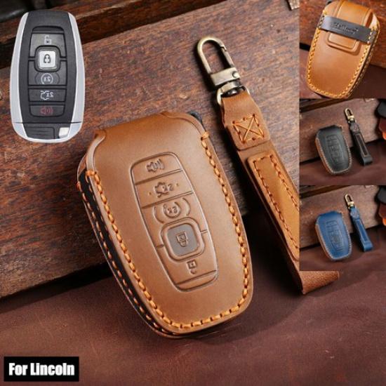 Genuine Leather Car Key Fob Case Cover For Lincoln MKC MKZ Navigator Continental