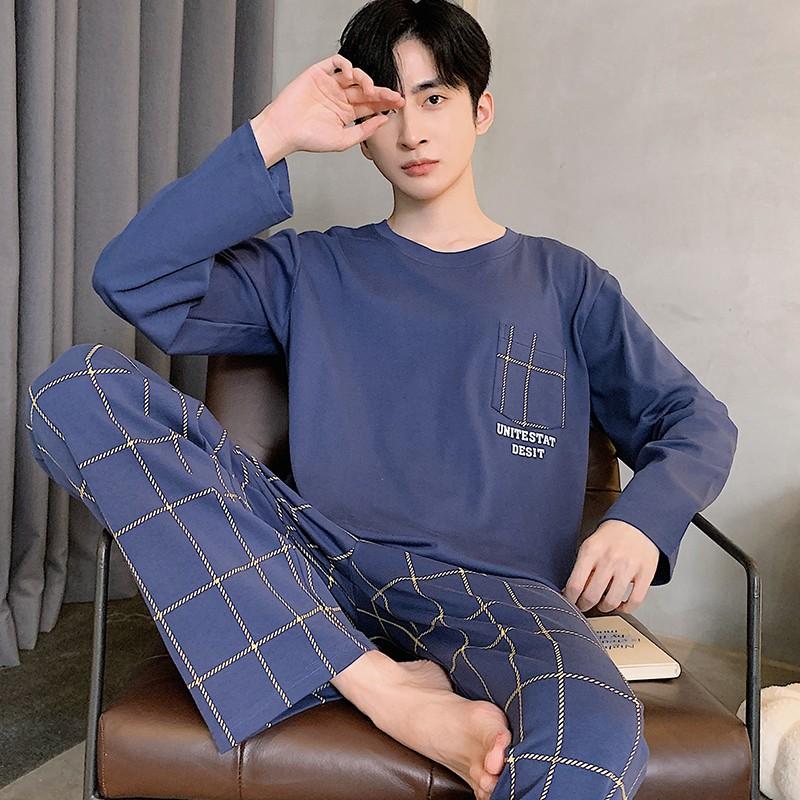 Весенние длинные рукава спальные топы брюки ночная одежда для мужчин хлопковые пижамы костюм мужской мультфильм повседневная домашняя одежда Pjs Homme