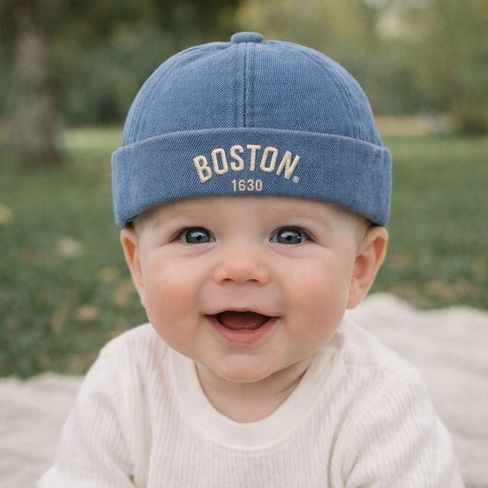 Letter Embroidered Baby Brimless Hat Adjustable Sun Protection Children Melon Beanie Breathable Cotton Denim Landlord Cap Summer