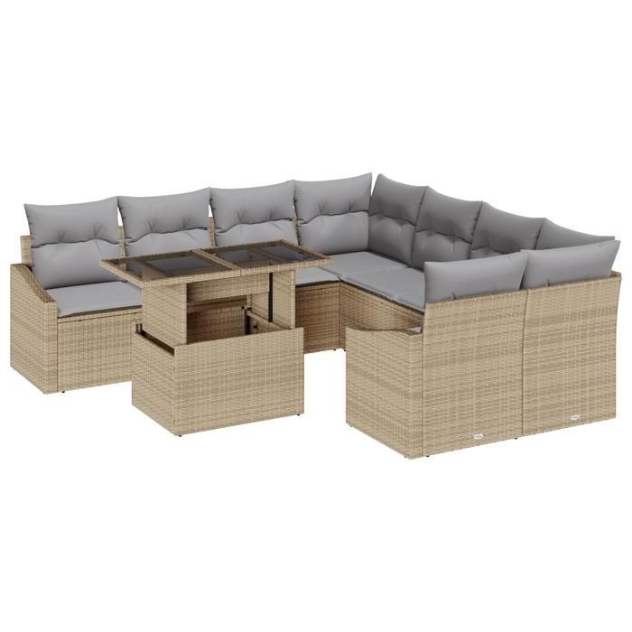 VidaXL Ensemble de Canapé de Jardin 9 Pièces avec Coussins Beige en Rattan Poly 3357713