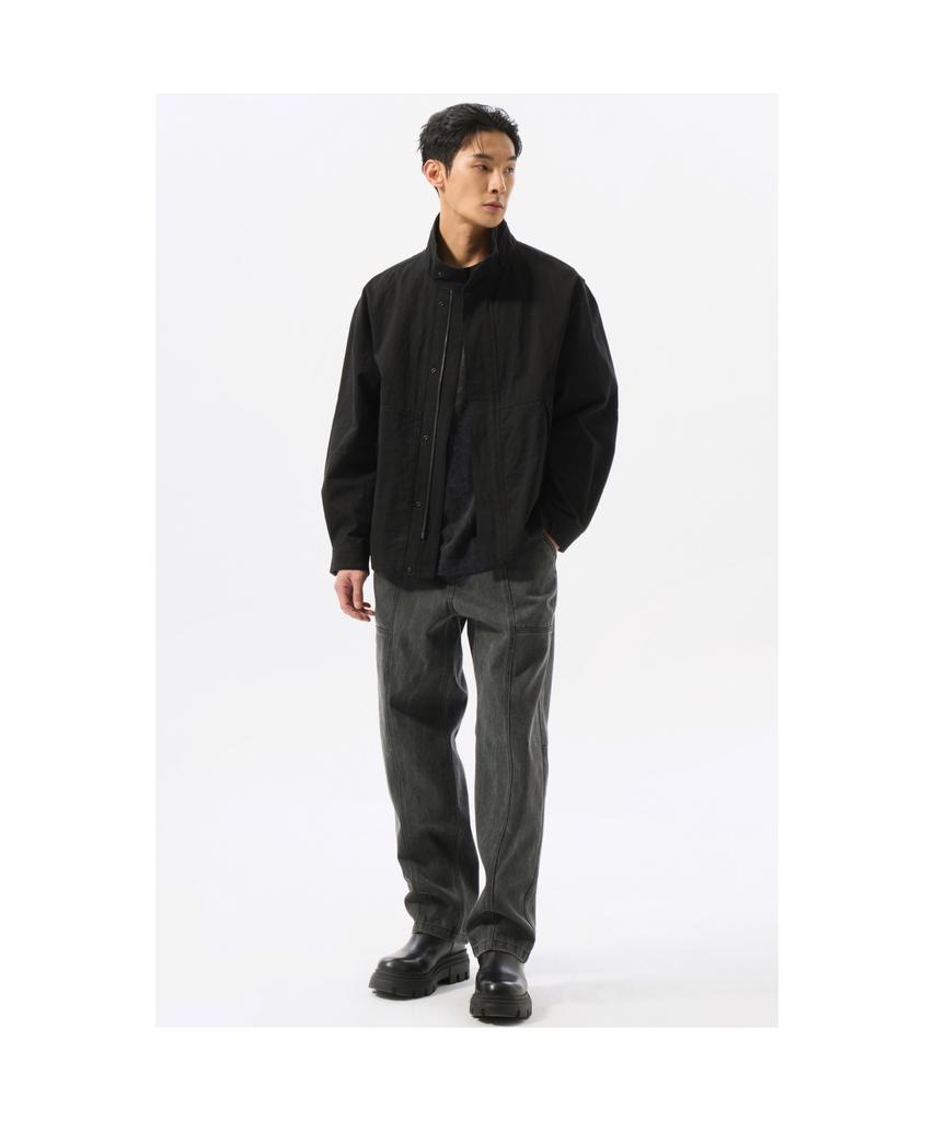 Customellow Black Creased Cotton Jacket Cwuas25212Bkx