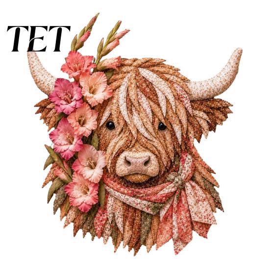 Textured Fabric Wall Hanging Highland Cow 3D Layered Art DIY Kit for Adults, Beginner-Friendly Collage Sewing Quilt Craft Set, Handmade Farmhouse