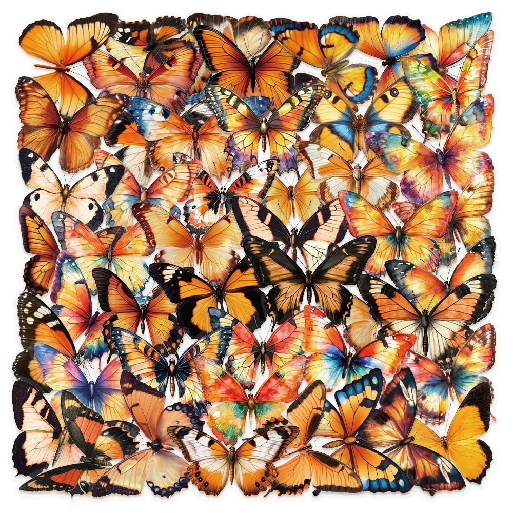 Variety 50PCS Cartoon Butterfly Sticker Pack Waterproof Transparent PET Decorative Guitar Notebook Stationery Stickers