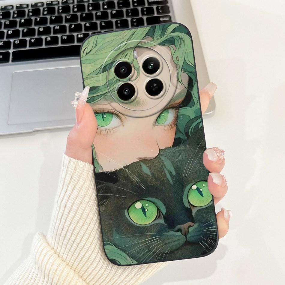Чехол для телефона Realme 12 Pro+ 12Pro 5G Realme 12 Pro Plus 5G Элегантный Цветочный Кот Расписной Мягкий Силиконовый Однотонный Ударопрочный Чехлы