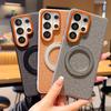 Linen Fabric Case for Samsung S26 Ultra S25 Plus S24 Ultra Magnetic Rotating Stand Metal Buttons Shockproof Soft Edge Cover
