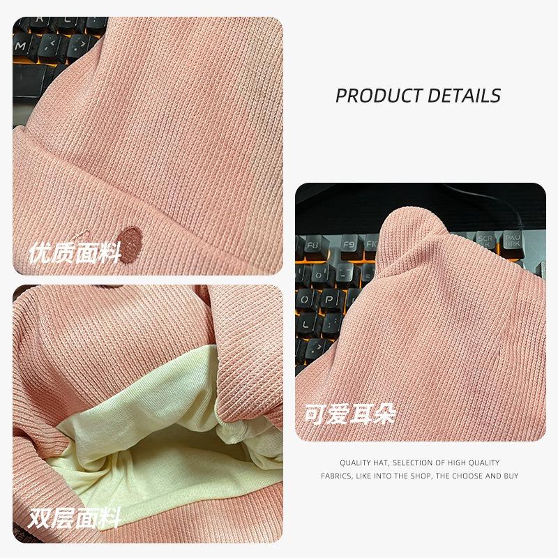 Cute cat ears knitted cold hat big head circumference confinement hat autumn and winter pregnant women nightcap bag head versatile wool hat