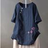 Рубашка большого размера на лето, свободная, стильная, уменьшающая возраст, хлопковая, льняная, вышитая, повседневная, футболка средней и длинной длины, женская