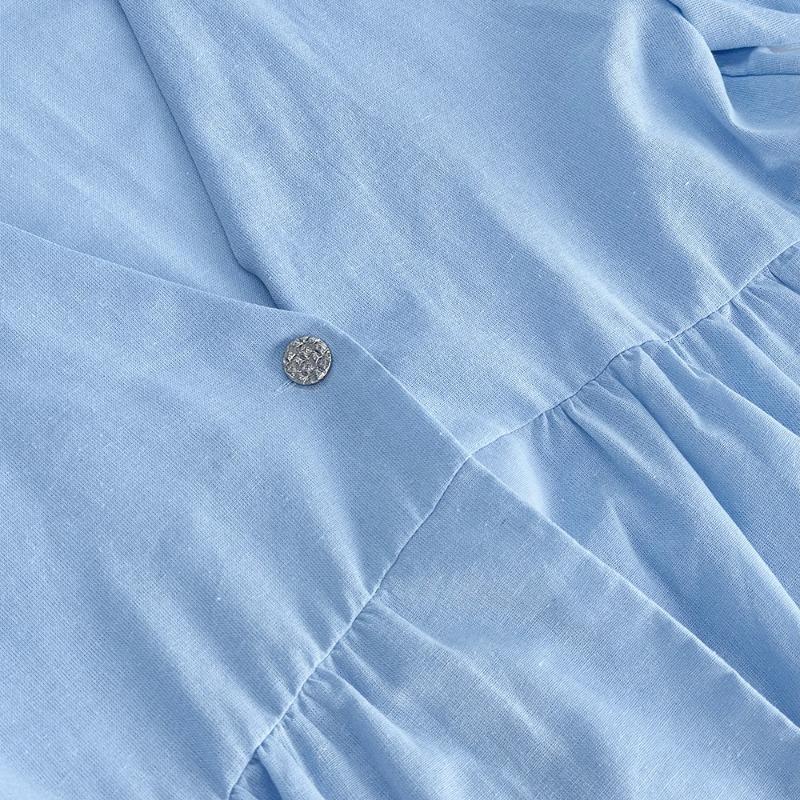 Комплект из хлопка, однотонный, с V-образным вырезом, короткими рукавами, топом и широкими брюками, повседневный женский комплект из 2 предметов, простой повседневный комплект из длинных брюк, весна-лето 2025 г.