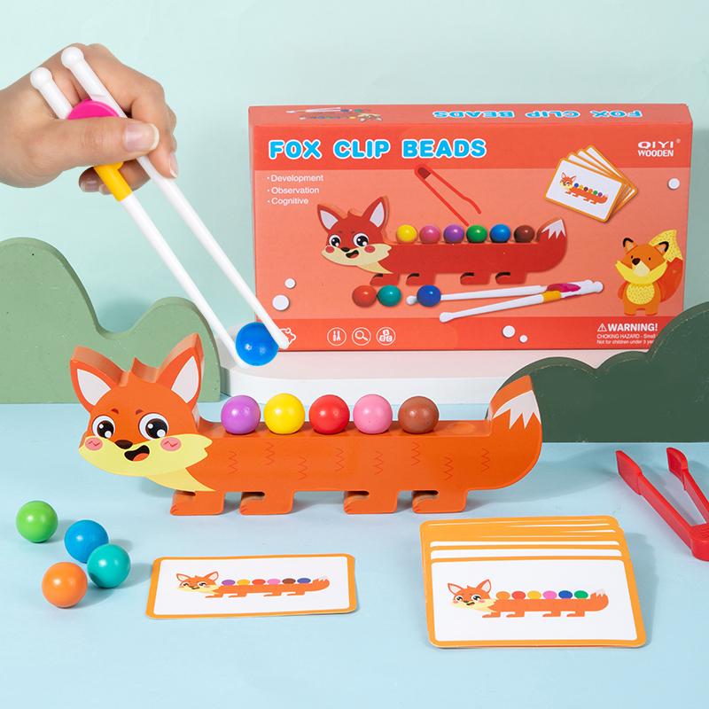 Children's Wooden Animal Clip Beads Expansion Game Montessori Puzzle Logical Thinking Color Cognition Fine Motor Skills Training