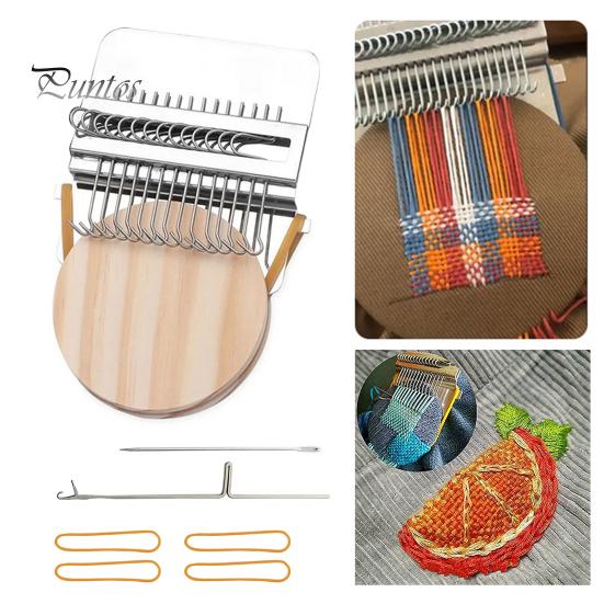 Mini Loom Machine with 10/12/14/21/28/42 Needles Portable Small Manual Darning Loom Wooden DIY Jeans Socks Clothes Mending Weaving Loom Toy