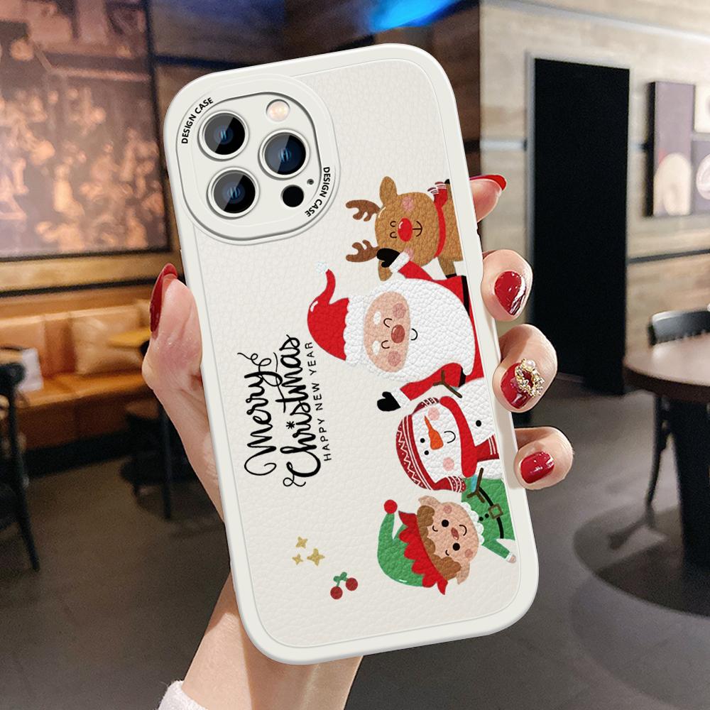 Slim Cartoon Santa Christmas Snowman Elk Leather Back Casing PU Leather Cover Phone Case for Huawei Honor Infinix iPhone Vivo