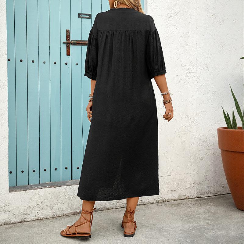 Amazon 2025 summer new European and American cross-border casual personality ethnic style loose five-quarter sleeve embroidered dress
