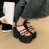 Roman Thin Strap Muffin Shoes 2025 Summer New Waterproof Table Black Wedge Heel Sandals Super High Heel Platform Sandals Women