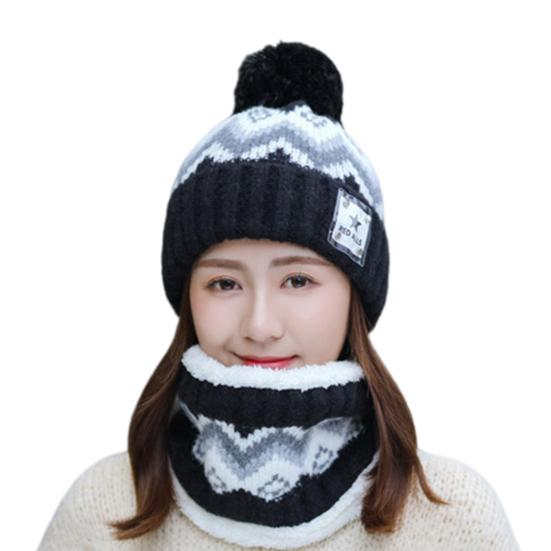 2 шт./комплект, женская зимняя шапка и шарф, плюшевый декоративный мяч, контрастный цвет, толстая плюшевая линия, морозостойкая шапочка для катания на лыжах, катания на коньках, езды на велосипеде, шея, защитная кепка