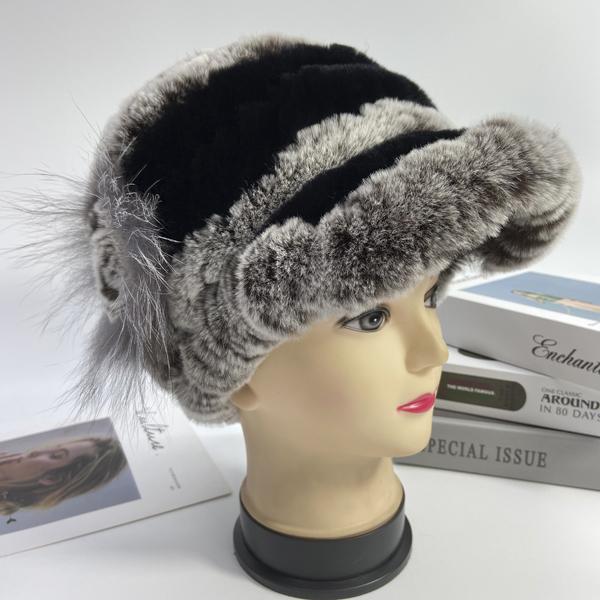 Зимние шапки из кроличьего меха для женщин, шапки из натурального меха рекса с цветочным принтом, эластичные шапки, теплая модная женская снежная шапка LQ11205