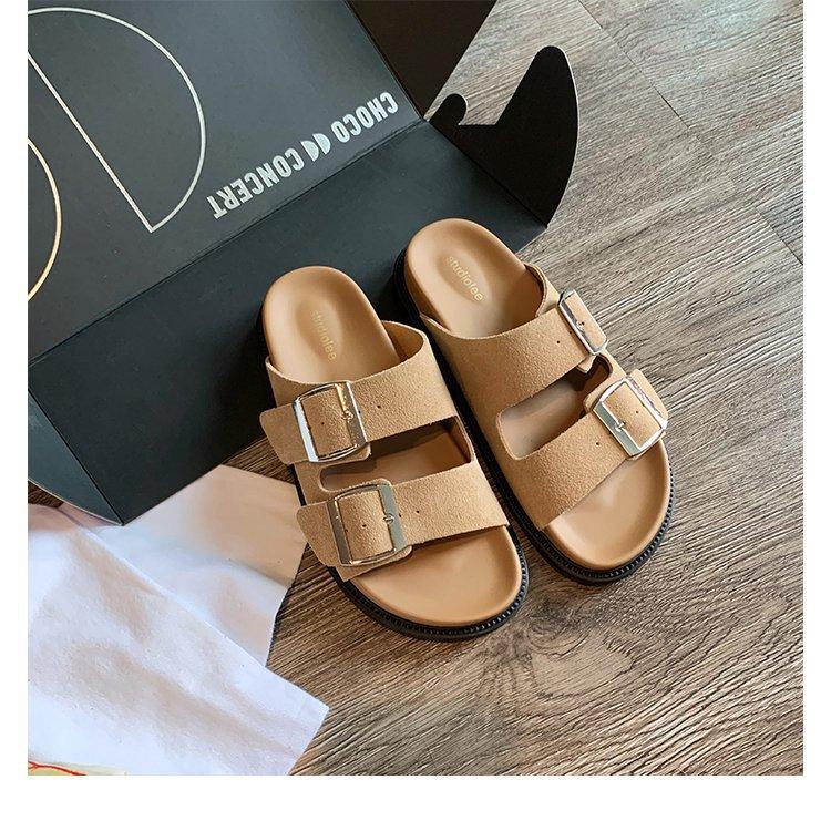 2024 новые летние ретро-тапочки на плоской подошве с квадратной пряжкой, регулируемые, женские, удобные