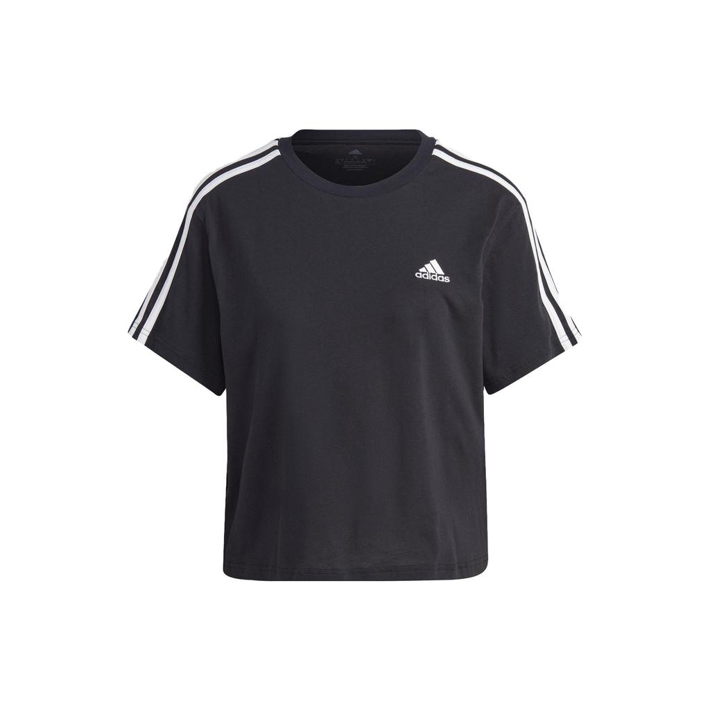 Adidas Полосатая футболка с круглым вырезом и коротким рукавом с принтом, женские топы, черные HR4913