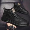 Men's Shoes Spring Work Waterproof and Non-slip Labor Insurance Thick-soled Black Men's Casual Leather Shoes Medium Top Martin Boots