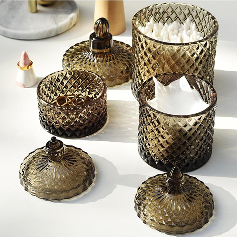 Банка для хранения из темно-серого хрустального стекла с крышкой, консервная, 600 мл, банки с алмазной огранкой, сахарница, коробка для ватных палочек, бытовой органайзер, украшение