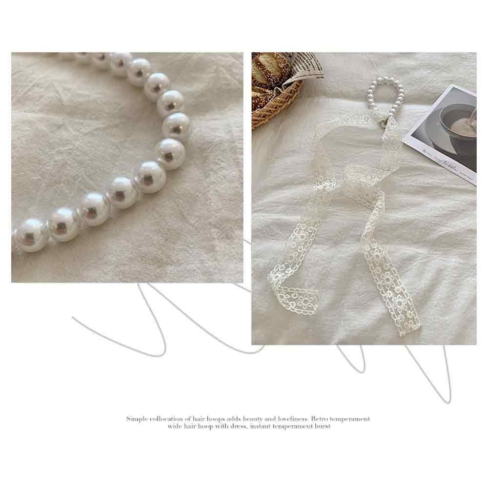 Summer Pearl Necklace Lace Scarf Hollow Embroidery Bags Handle Decor For Women Collarbone