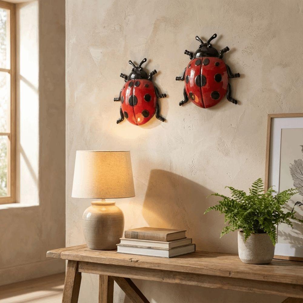 Iron Ladybug Wall Art Waterproof Insect Wall Decor for Garden Fence Patio Home Nursery Wall Decor